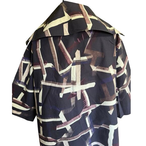 Cos Button Down Shirt Career Blouse Wide Collar Abstract Print Purple Size 8 - Picture 7 of 11